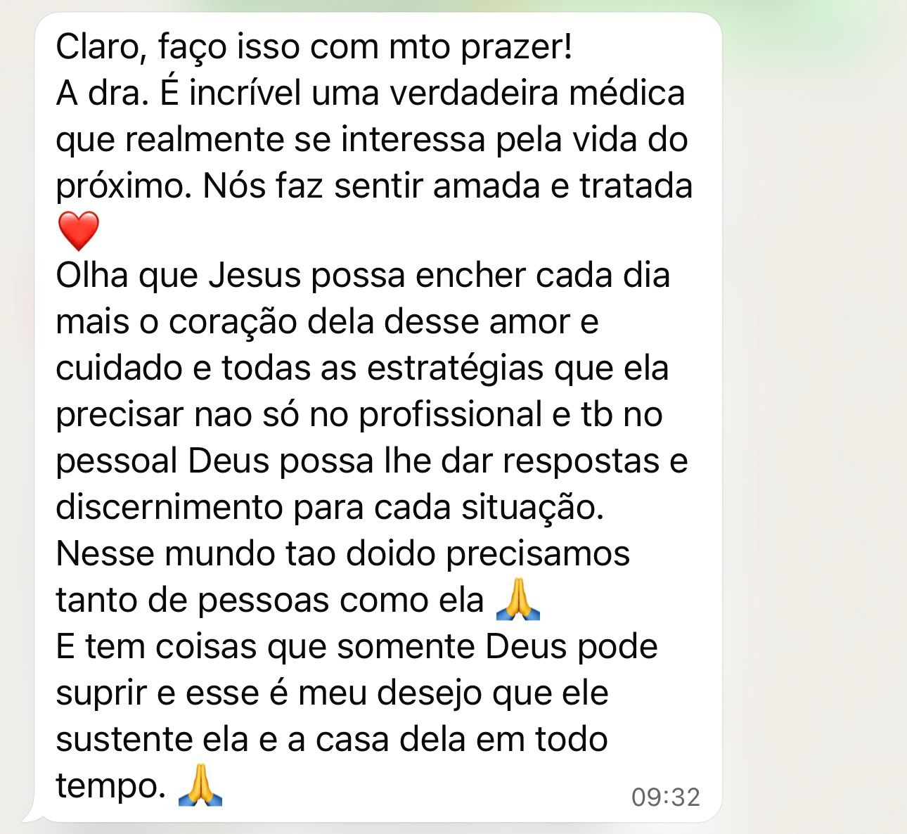 Depoimento de paciente via WhatsApp — 2